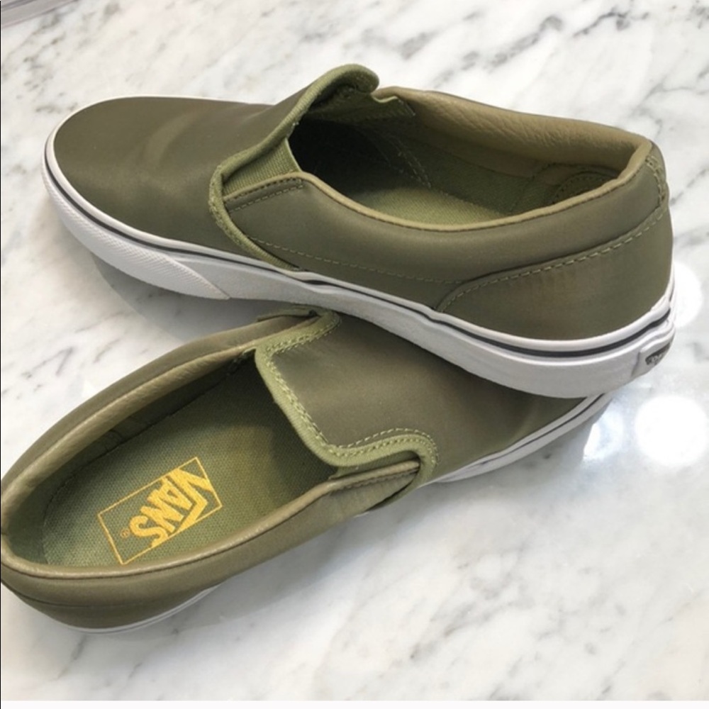 Olive green slip on vans
